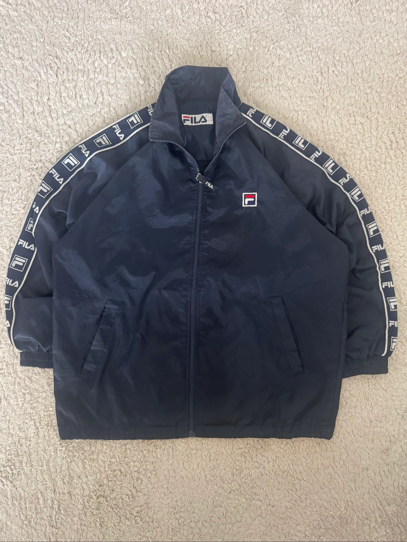 FILA Vintage Tape Logo Windbreaker Jas Navy 90s Japanse Streetwear M – photo 5
